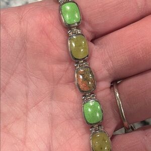 Rare Sterling silver multi gemstone link bracelet